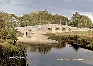 This is a remarkably restored 1900's image of the Callan Bridge in Armagh. The bridge crosses the River Callan on the western side of the city