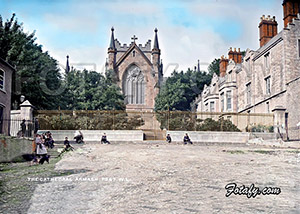 This is a beautifully restored 1900's image of St Patrick's COI Cathedral, Armagh. The photo was shot from Market Street looking towards Castle Street and the Cathedral.